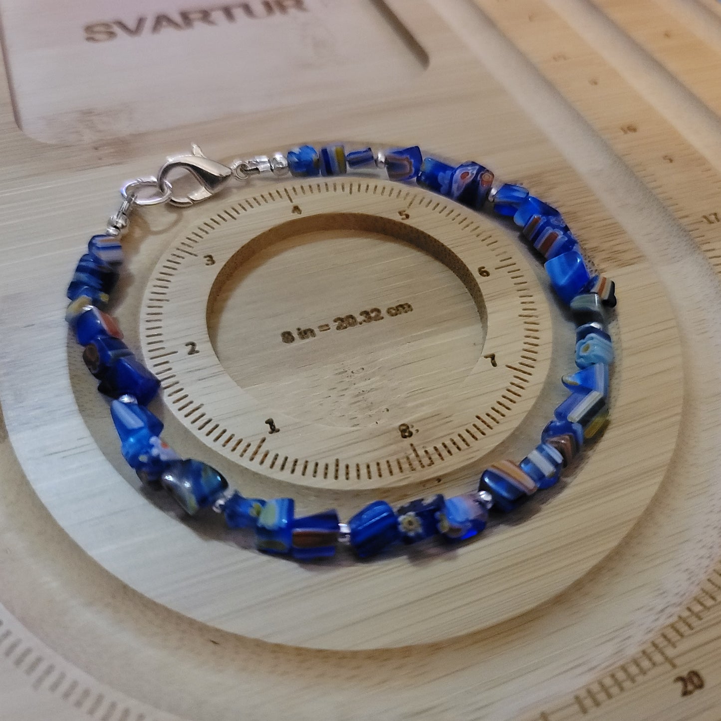 Blue Millefiori Glass Chip Bracelet