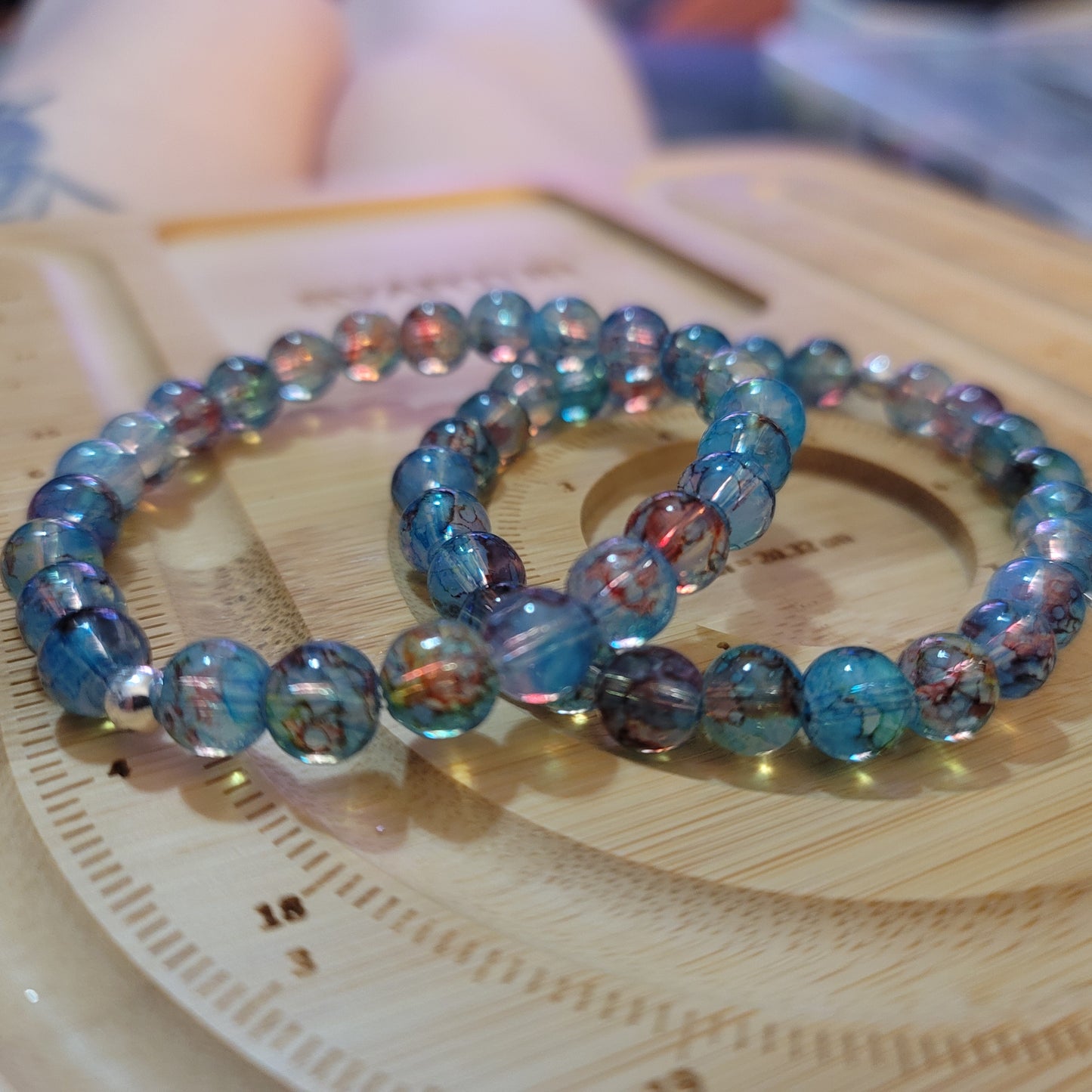 Jurassic Tide – Iridescent Beaded Bracelet, Shimmering Glass Bead Bracelet
