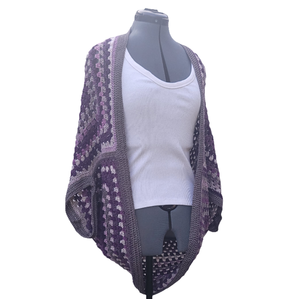 Moon Phase Cardigan, Purple Grey White Handmade Cardigan