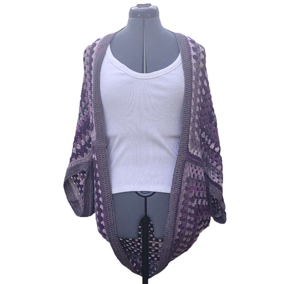 Moon Phase Cardigan, Purple Grey White Handmade Cardigan