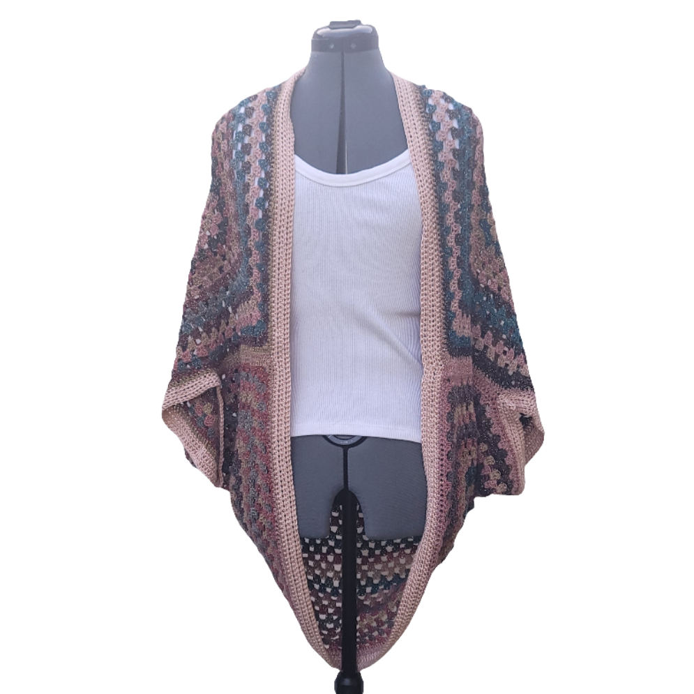 Voyager Cardigan, Blue Peach Brown Handmade Cardigan
