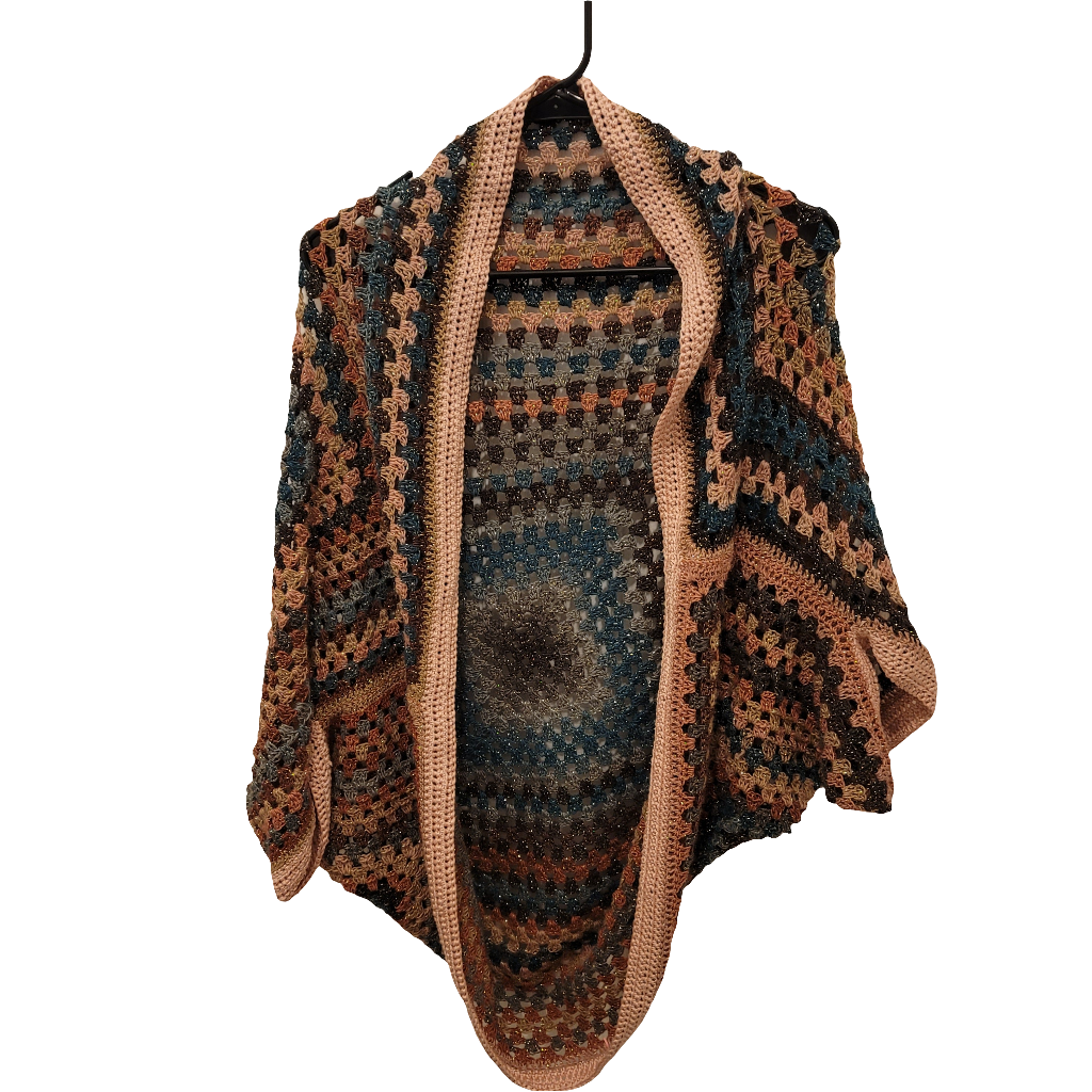 Voyager Cardigan, Blue Peach Brown Handmade Cardigan