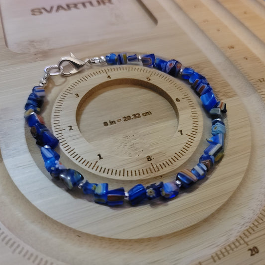 Blue Millefiori Glass Chip Bracelet