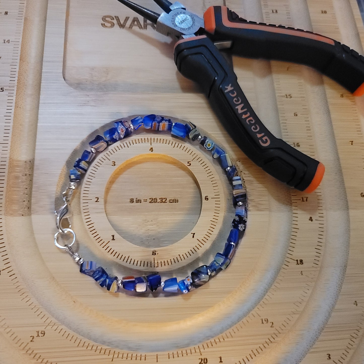 Blue Millefiori Glass Chip Bracelet