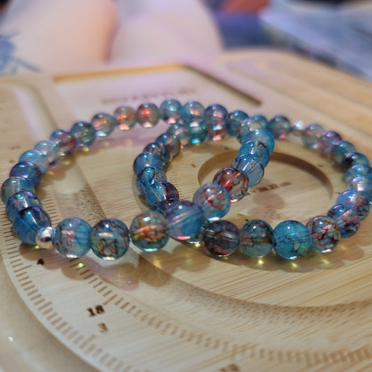Jurassic Tide – Iridescent Beaded Bracelet, Shimmering Glass Bead Bracelet