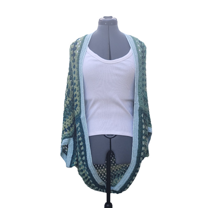 New Moon Cardigan, Green Emerald Ice Blue Handmade Cardigan
