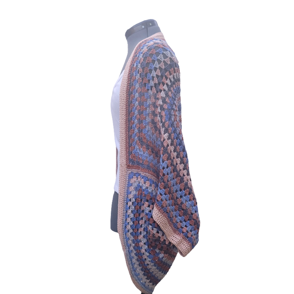 Sun Halo Cardigan, Blue Salmon Peach Handmade Cardigan