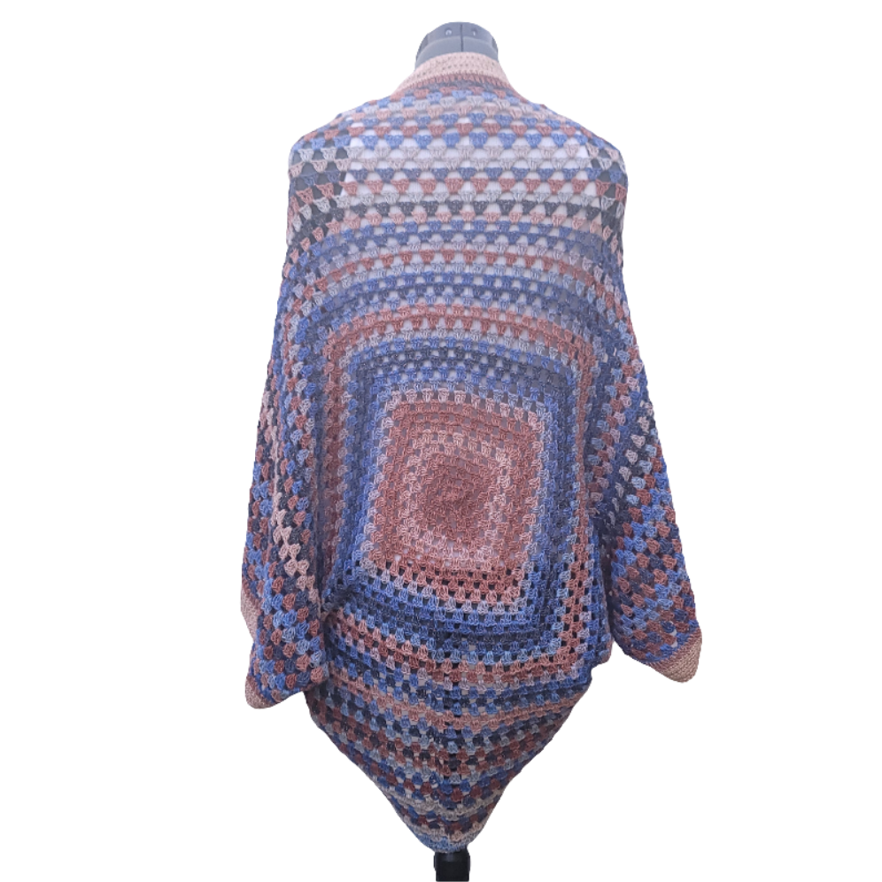 Sun Halo Cardigan, Blue Salmon Peach Handmade Cardigan