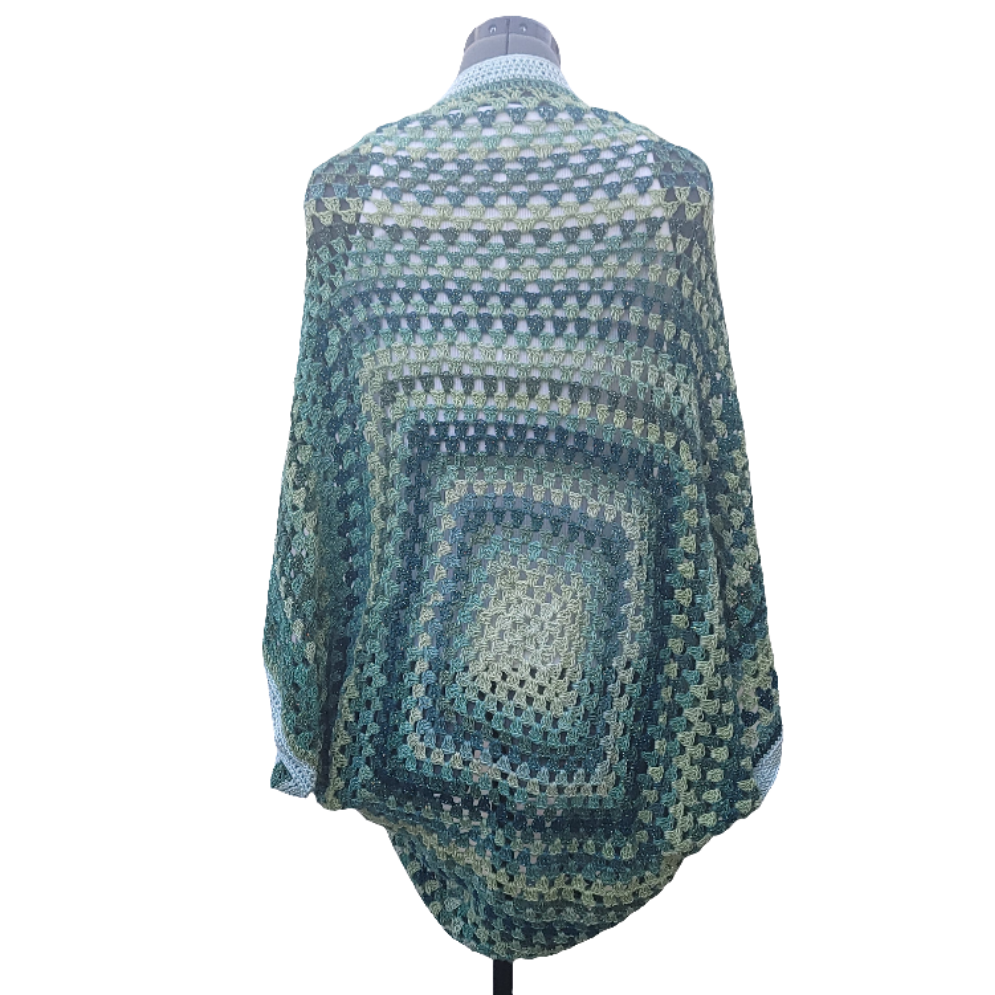 New Moon Cardigan, Green Emerald Ice Blue Handmade Cardigan