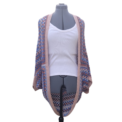 Sun Halo Cardigan, Blue Salmon Peach Handmade Cardigan