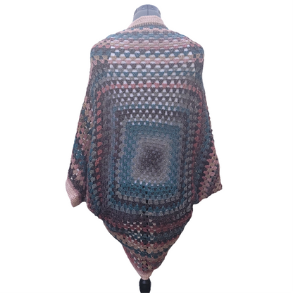 Voyager Cardigan, Blue Peach Brown Handmade Cardigan