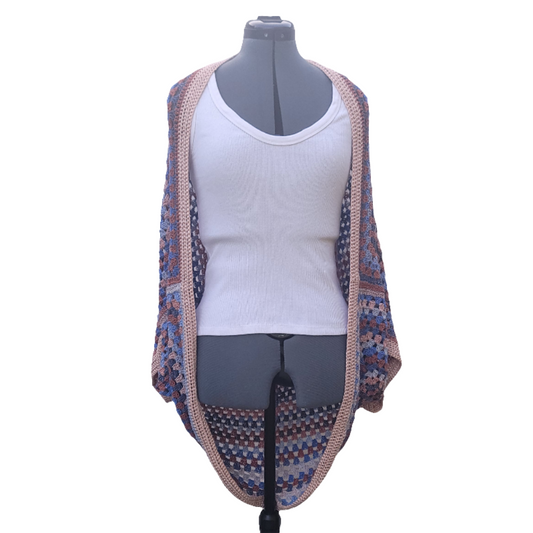 Sun Halo Cardigan, Blue Salmon Peach Handmade Cardigan
