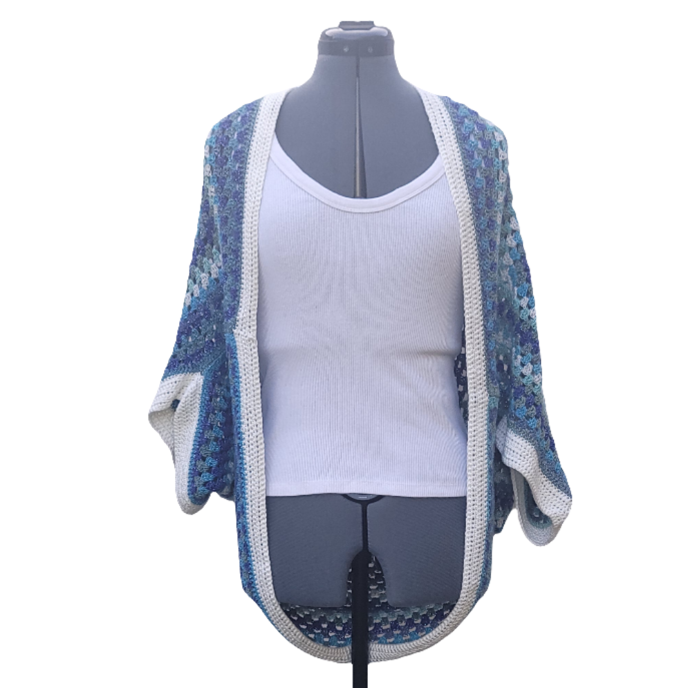 Blue White Star Cardigan, Icy Blue White Handmade Cardigan
