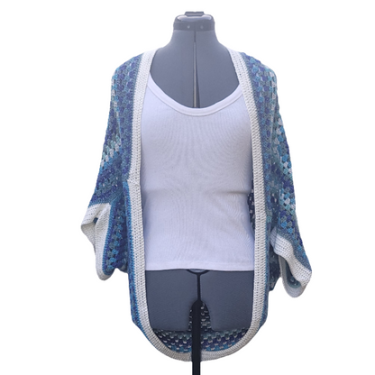 Blue White Star Cardigan, Icy Blue White Handmade Cardigan