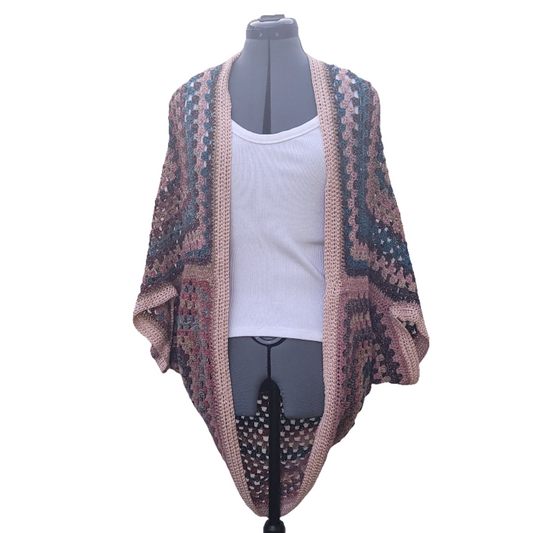 Voyager Cardigan, Blue Peach Brown Handmade Cardigan