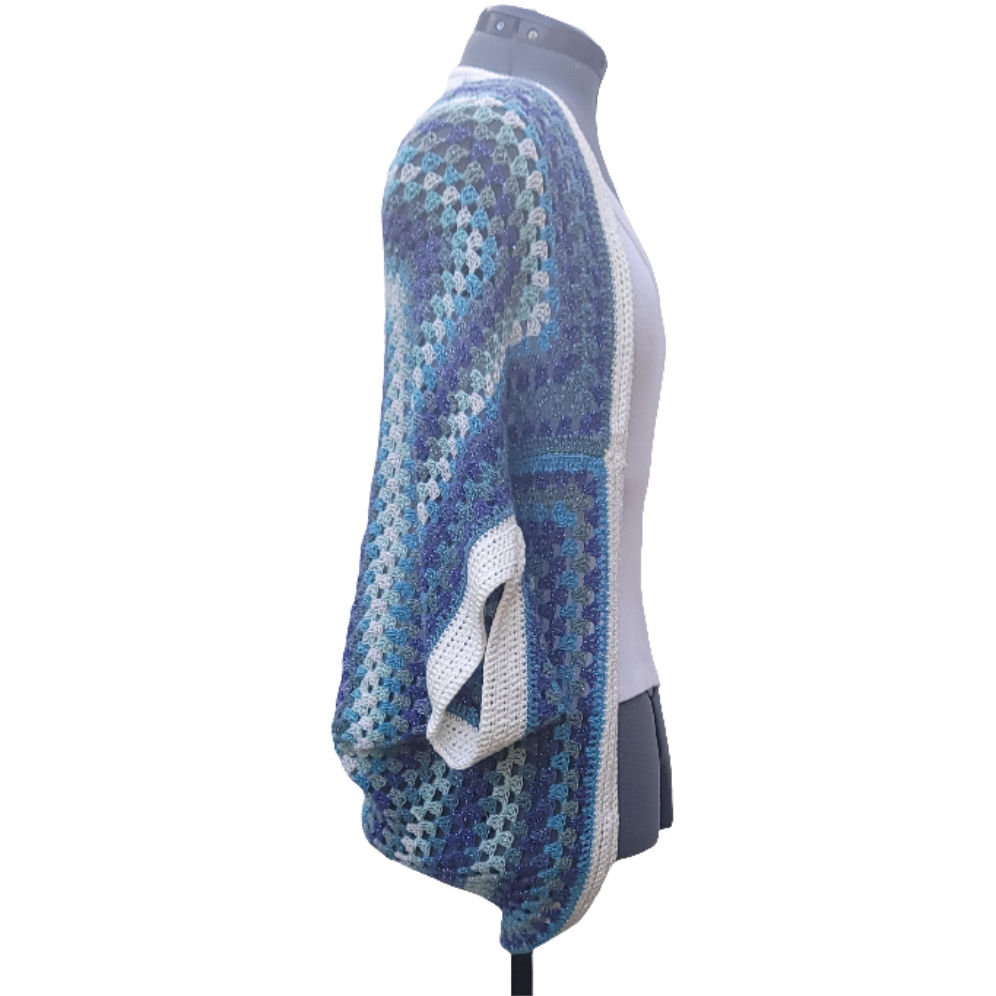 Blue White Star Cardigan, Icy Blue White Handmade Cardigan