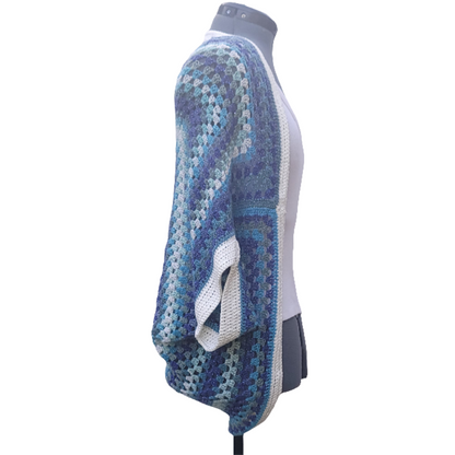 Blue White Star Cardigan, Icy Blue White Handmade Cardigan