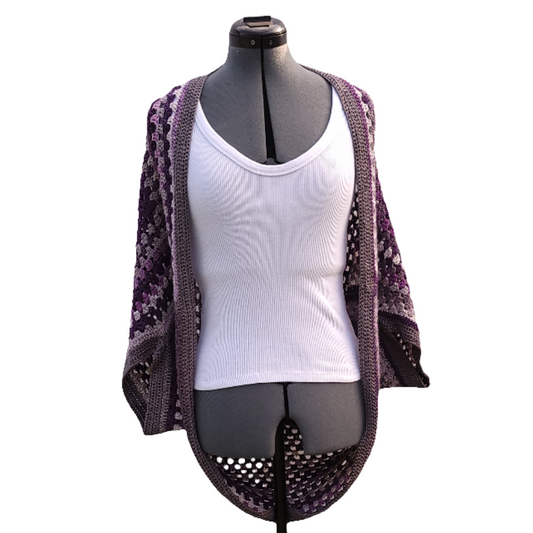 Moon Phase Cardigan, Purple Grey White Handmade Cardigan