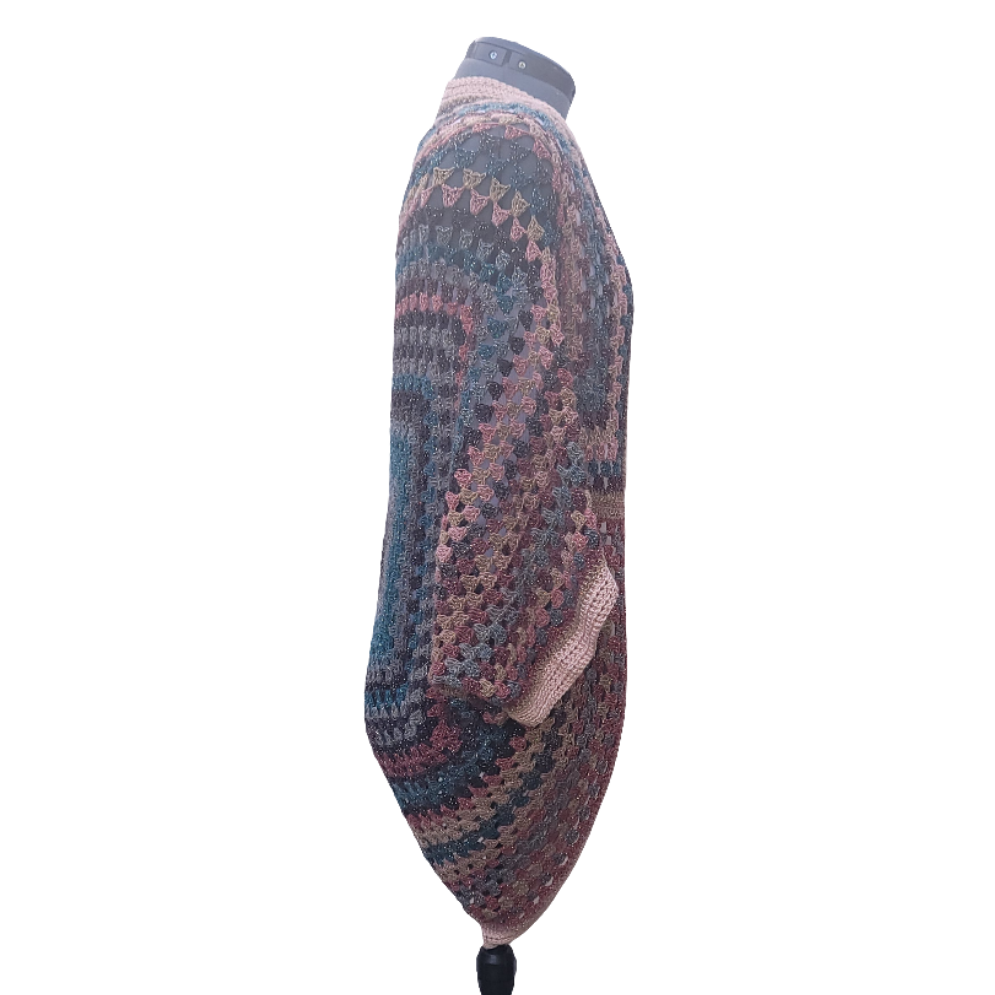 Voyager Cardigan, Blue Peach Brown Handmade Cardigan