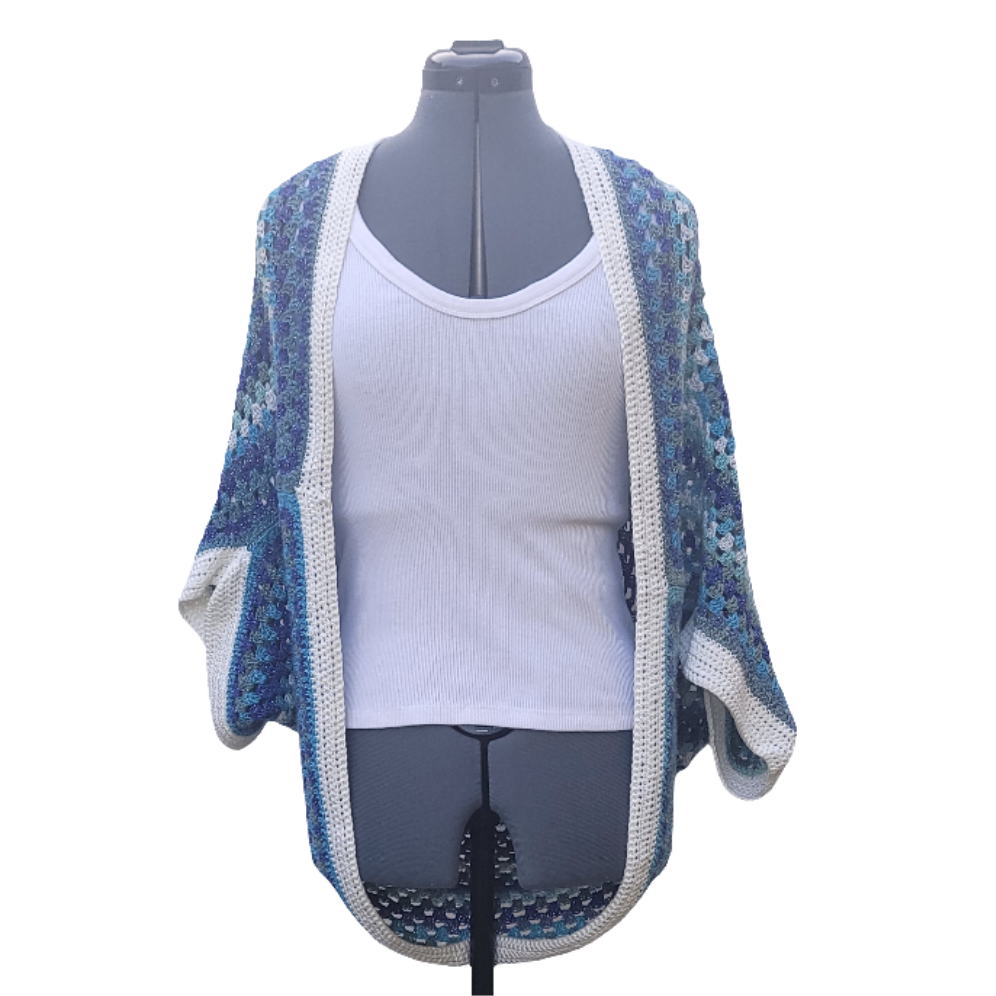 Blue White Star Cardigan, Icy Blue White Handmade Cardigan