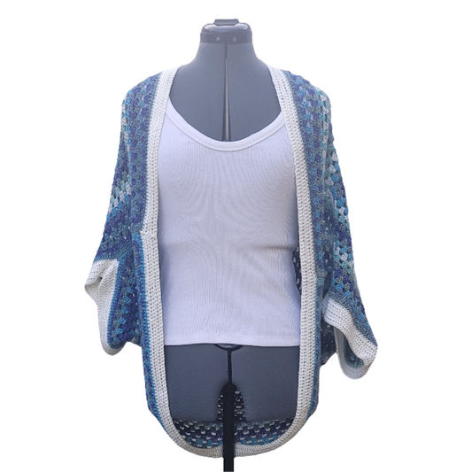 Blue White Star Cardigan, Icy Blue White Handmade Cardigan