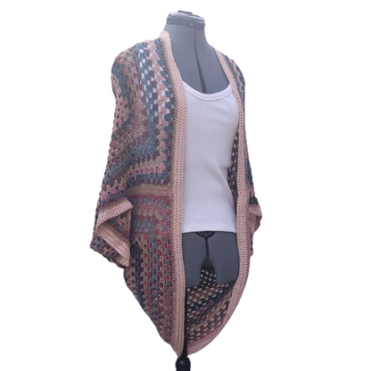 Voyager Cardigan, Blue Peach Brown Handmade Cardigan