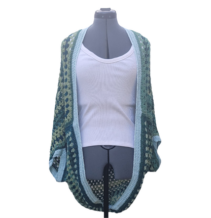 New Moon Cardigan, Green Emerald Ice Blue Handmade Cardigan