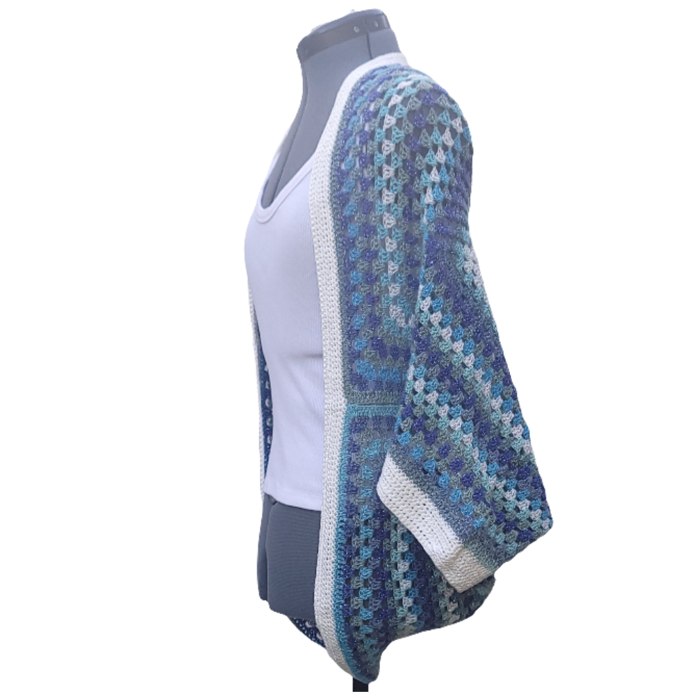 Blue White Star Cardigan, Icy Blue White Handmade Cardigan