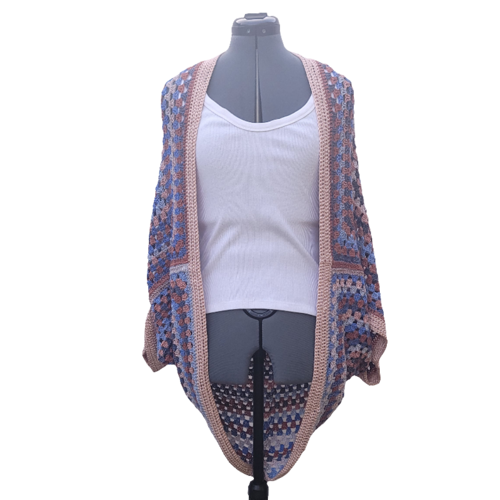 Sun Halo Cardigan, Blue Salmon Peach Handmade Cardigan