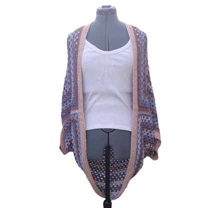 Sun Halo Cardigan, Blue Salmon Peach Handmade Cardigan