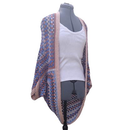 Sun Halo Cardigan, Blue Salmon Peach Handmade Cardigan