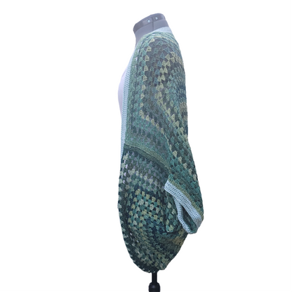 New Moon Cardigan, Green Emerald Ice Blue Handmade Cardigan