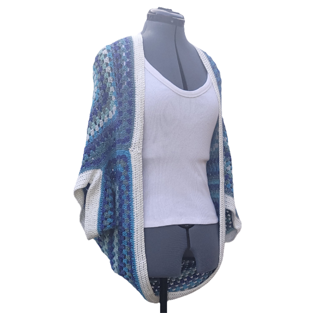 Blue White Star Cardigan, Icy Blue White Handmade Cardigan