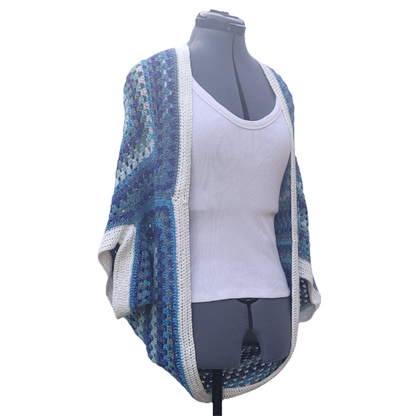 Blue White Star Cardigan, Icy Blue White Handmade Cardigan