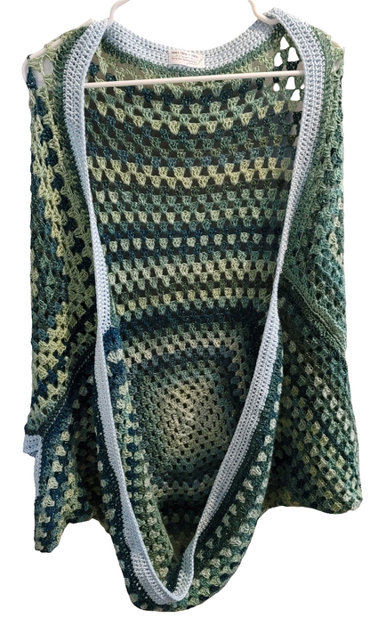 New Moon Cardigan, Green Emerald Ice Blue Handmade Cardigan