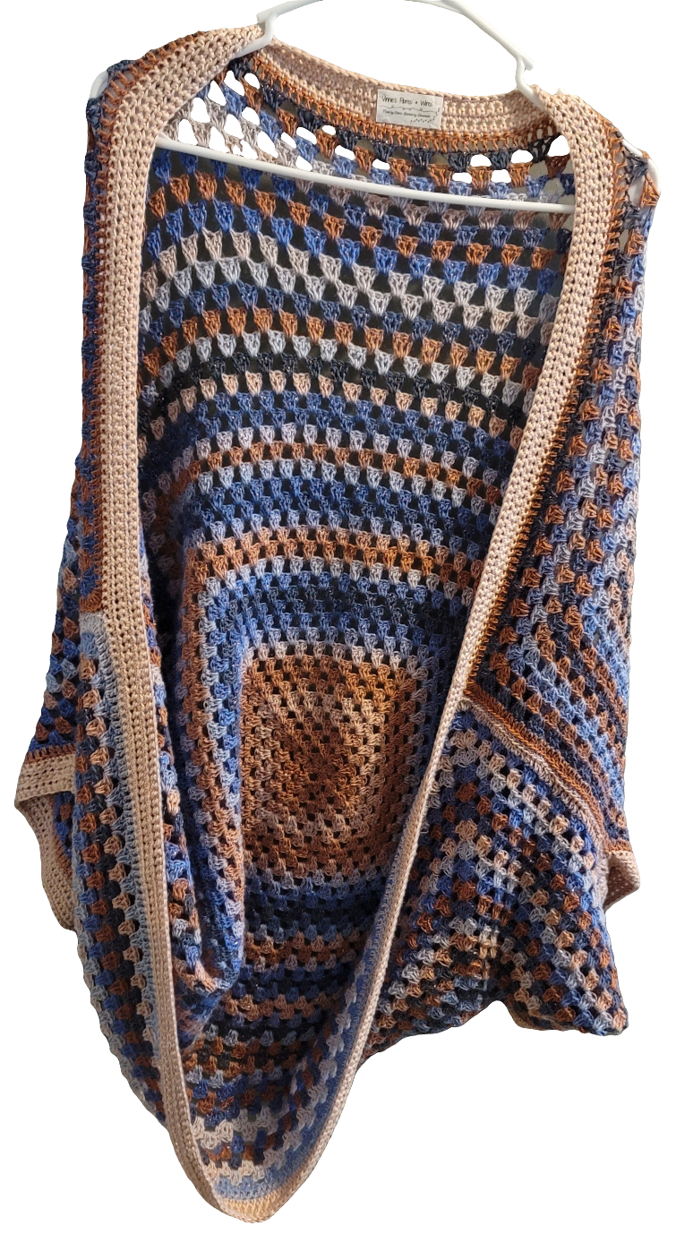 Sun Halo Cardigan, Blue Salmon Peach Handmade Cardigan