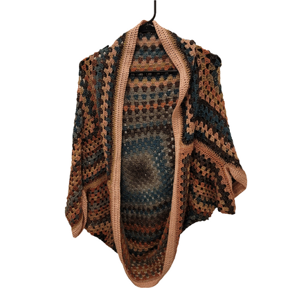 Voyager Cardigan, Blue Peach Brown Handmade Cardigan